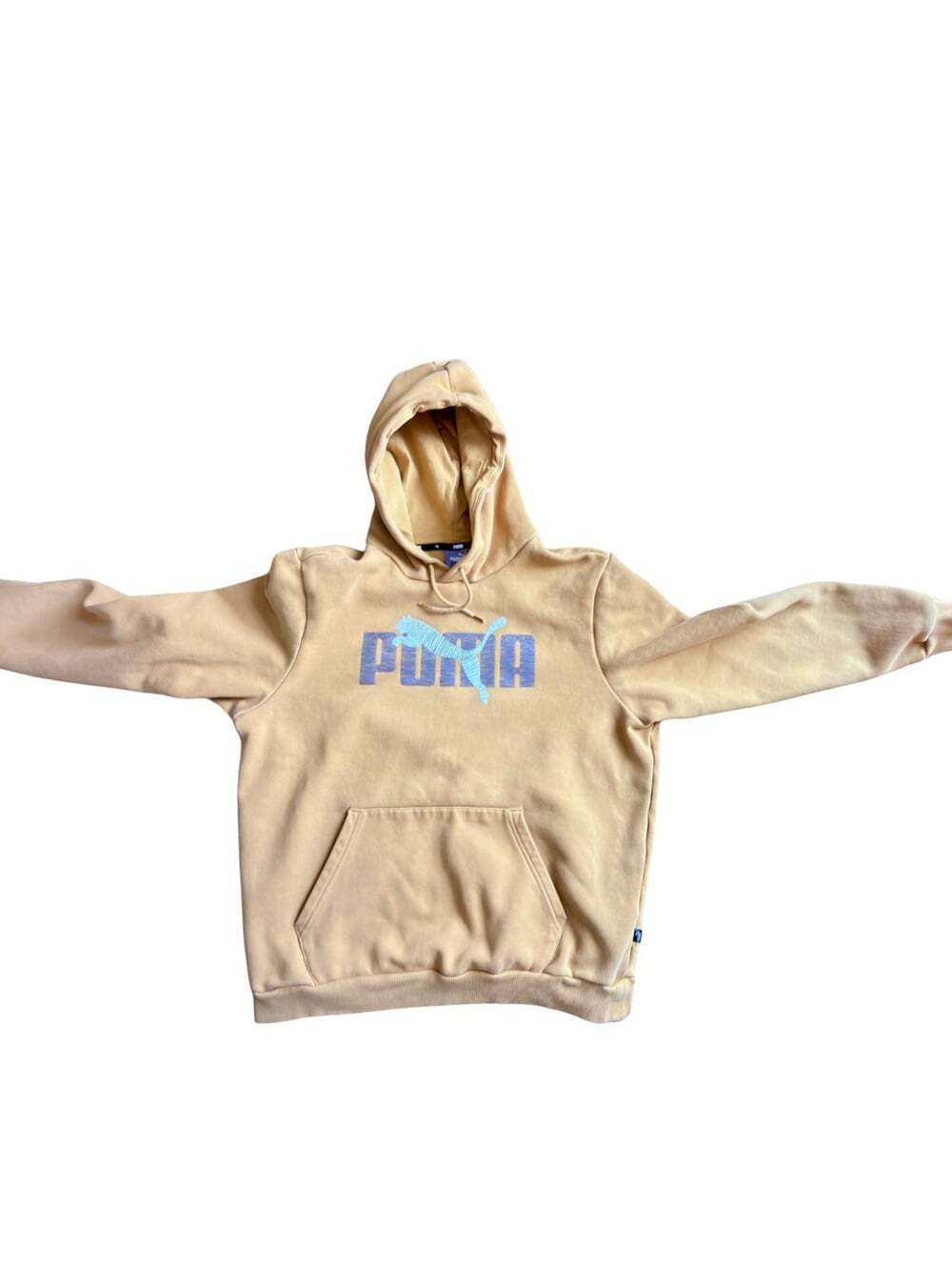 Puma Hoodie Mens Large Mustard Yellow Pullover Sweatshirt Big Logo Streetwear